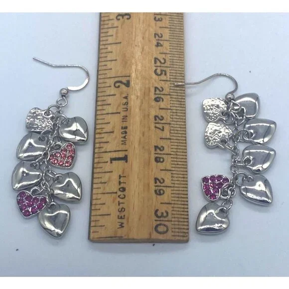 Holiday Lane Silver-tone Pave Rhinestone Heart Shaky Charm Linear Drop Earrings - Picture 3 of 8